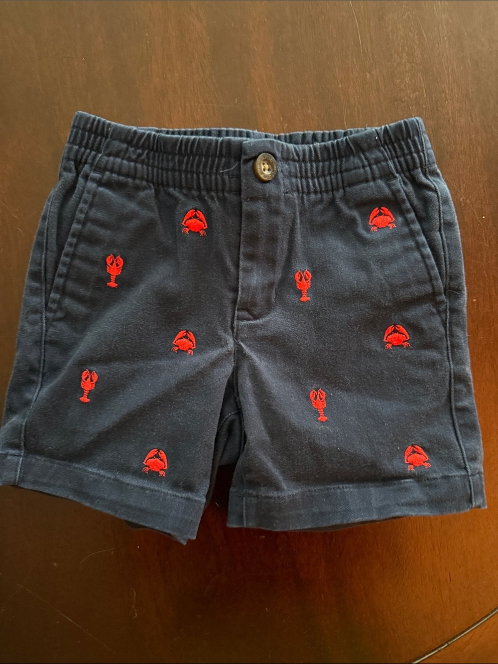 Janie and Jack Navy Shorts with Red Lobster Motif